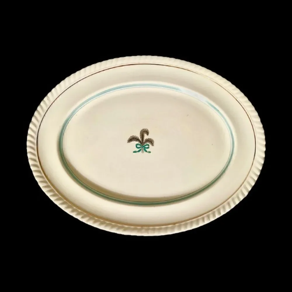 Vintage Johnson Bros Old English Rimmed Oval Platter Feather Fleur Du Lis